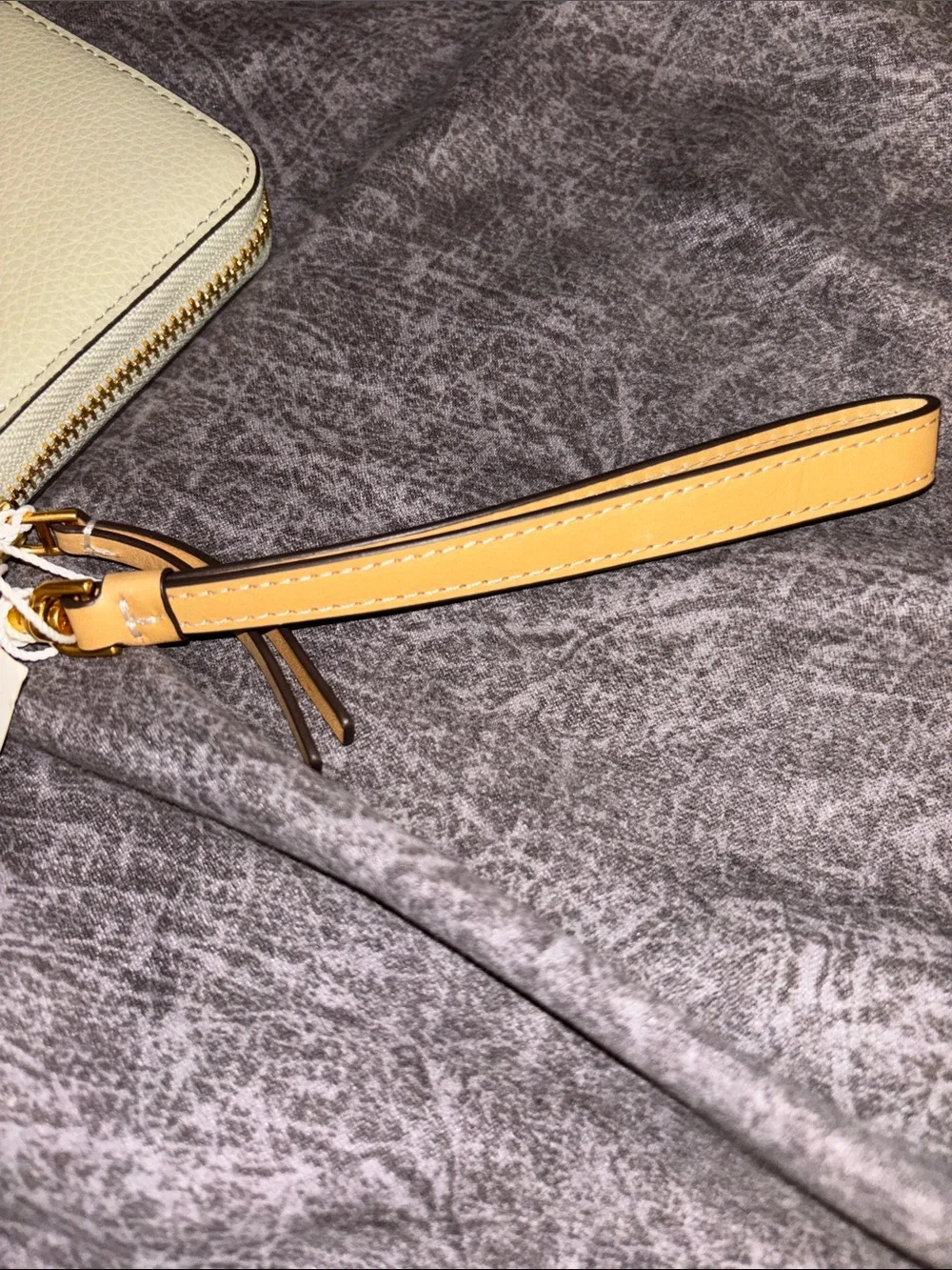 Tory Burch Mint Green Pebbled Leather Wristlet with Tan Strap
